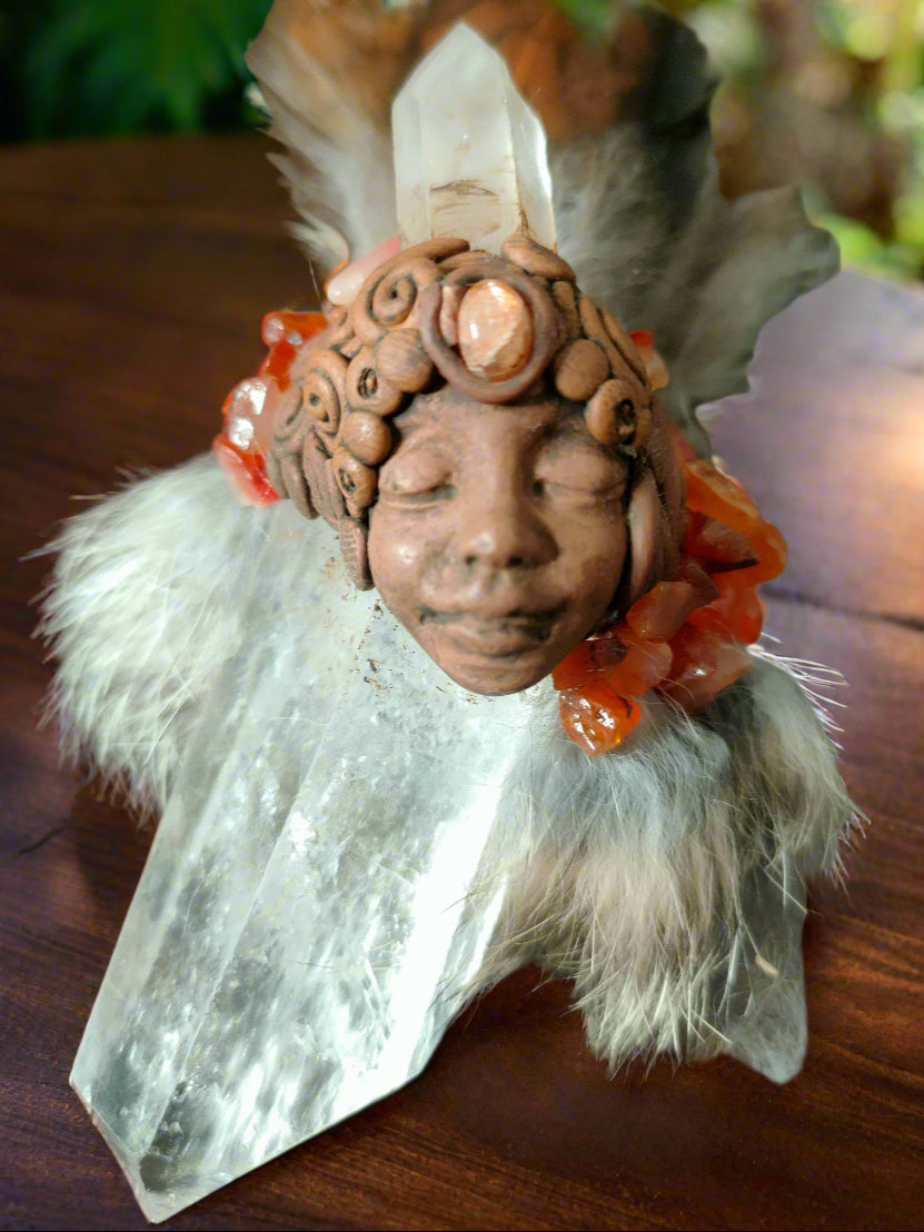 Clear Quartz & Carnelian Smudge Fan