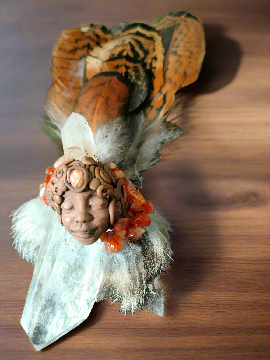 Clear Quartz & Carnelian Smudge Fan