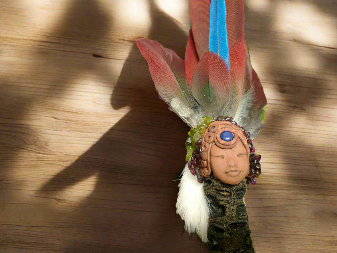 Spirit Keeper Smudge Fan with Lapis, Quartz Garnet & Peridot