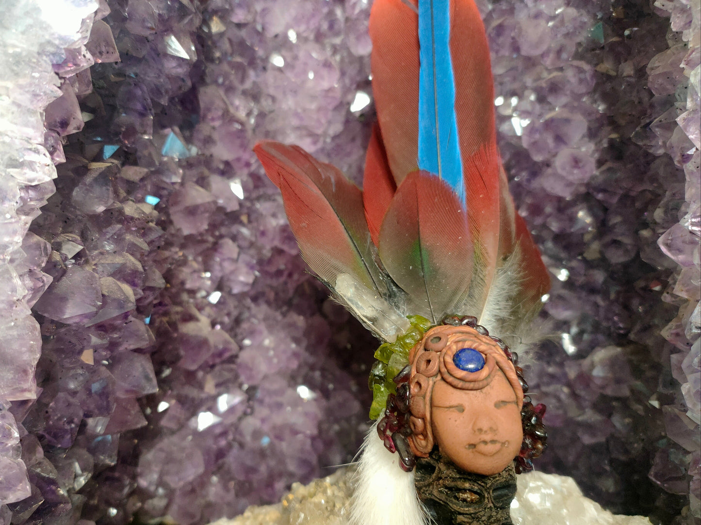 Spirit Keeper Smudge Fan with Lapis, Quartz Garnet & Peridot