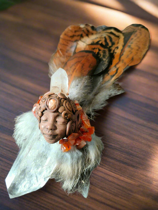 Clear Quartz & Carnelian Smudge Fan